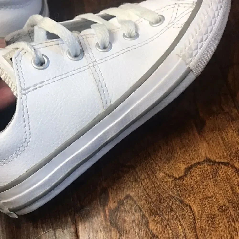 Converse All Star white leather lace-up sneakers, size 12